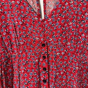 Vibrant Red Floral Button-Up Blouse